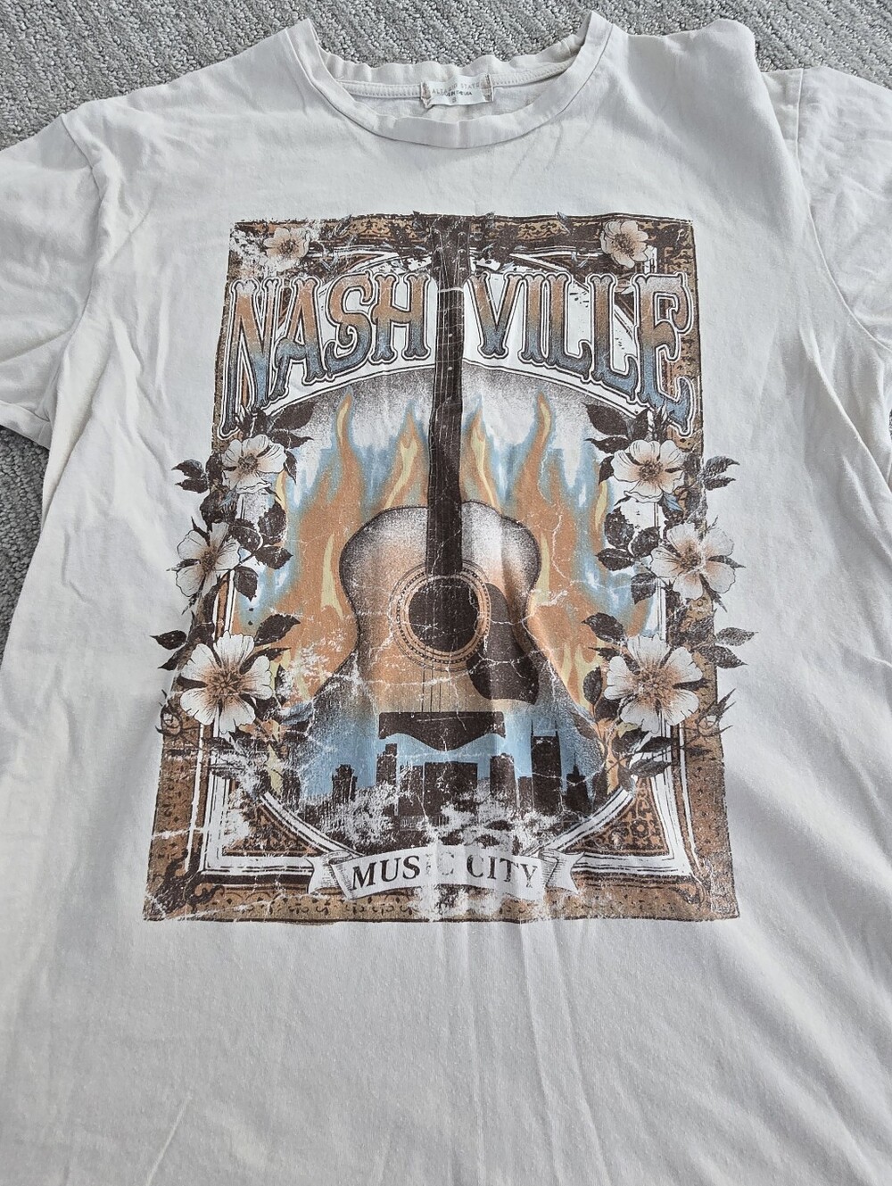 Altar'd State Oversized Beige Nashville Guitar Graphic Tee 100% Cotton